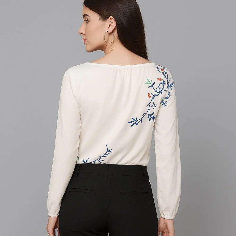 2/$30 White House Black Market Floral Print Long Sleeve Blouse w Keyhole #A0706 - Picture 4 of 9